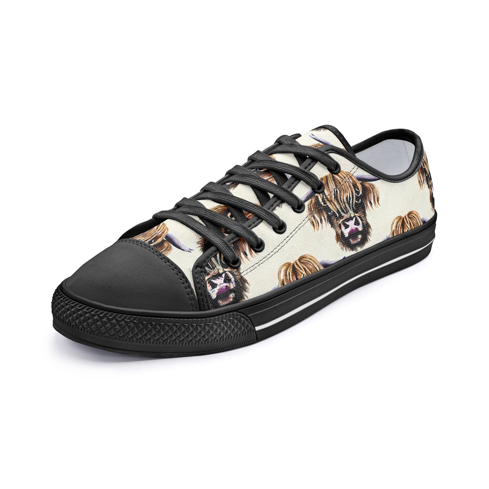 Adorable Highland Cow Low Top Canvas Shoes - Whimsical & Comfortable Footwear