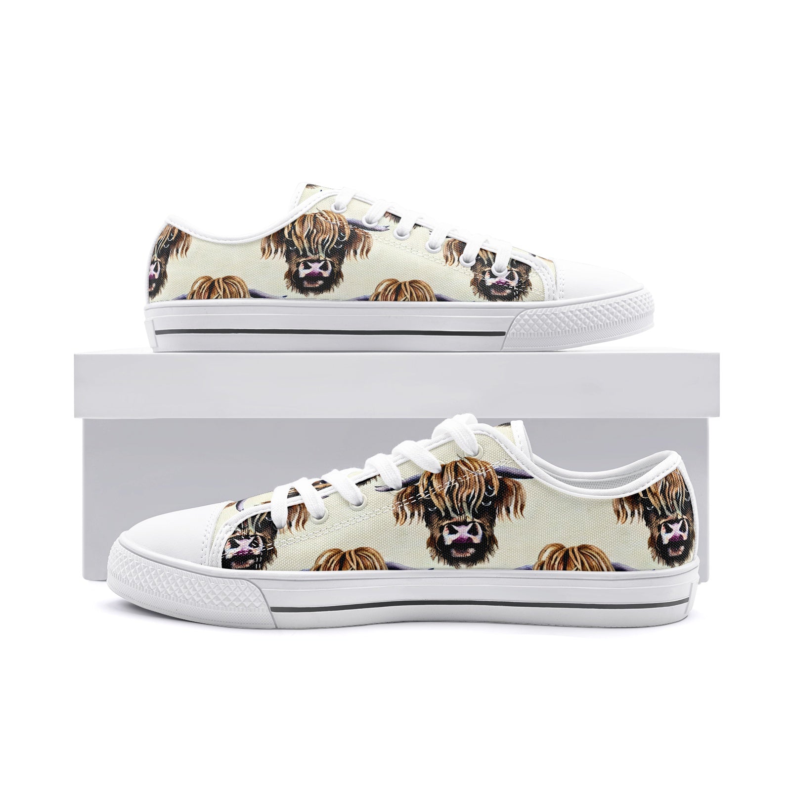 Adorable Highland Cow Low Top Canvas Shoes - Whimsical & Comfortable Footwear