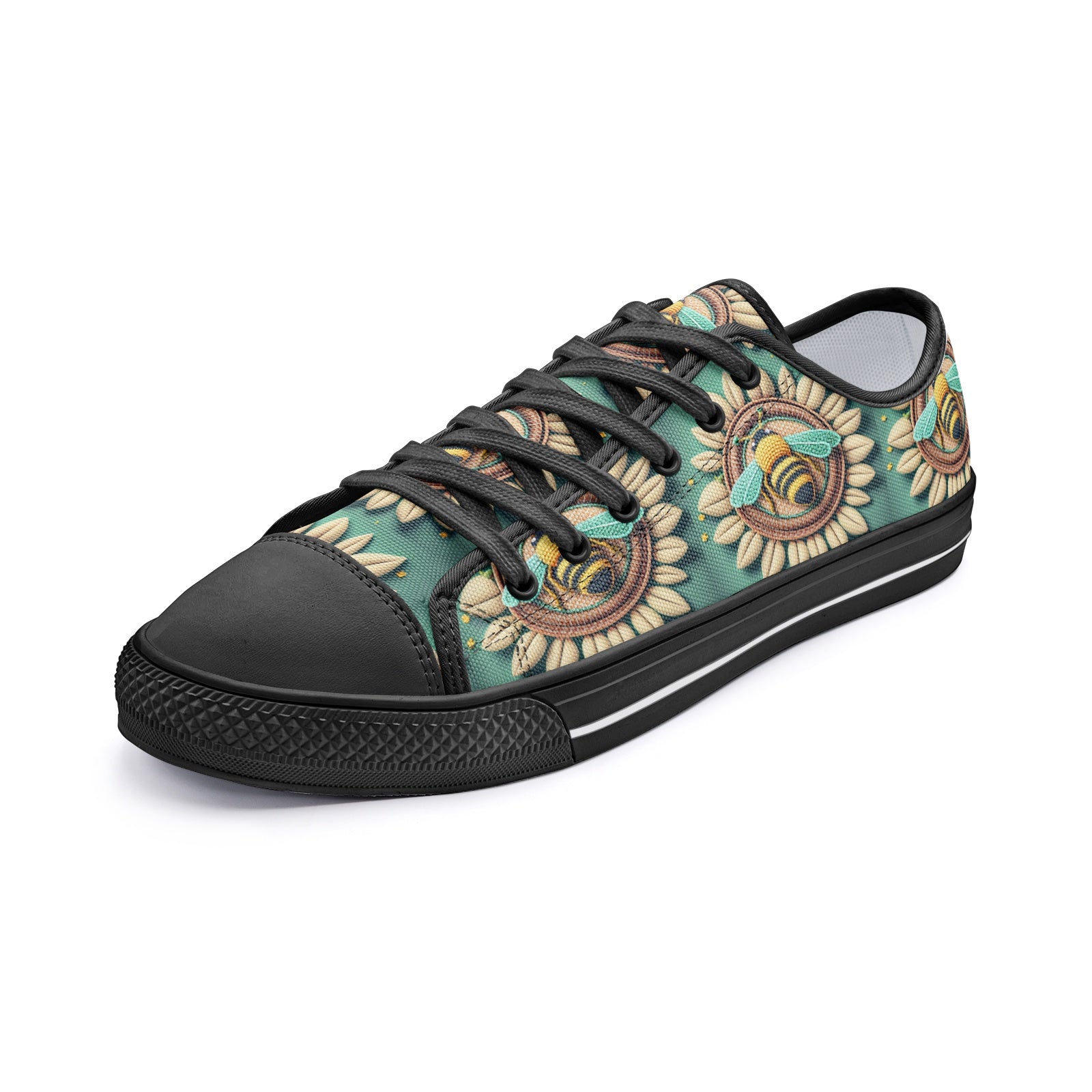 Unisex Sunflowers & Bees Low Top Canvas Shoes - Cheerful & Nature-Inspired Footwear