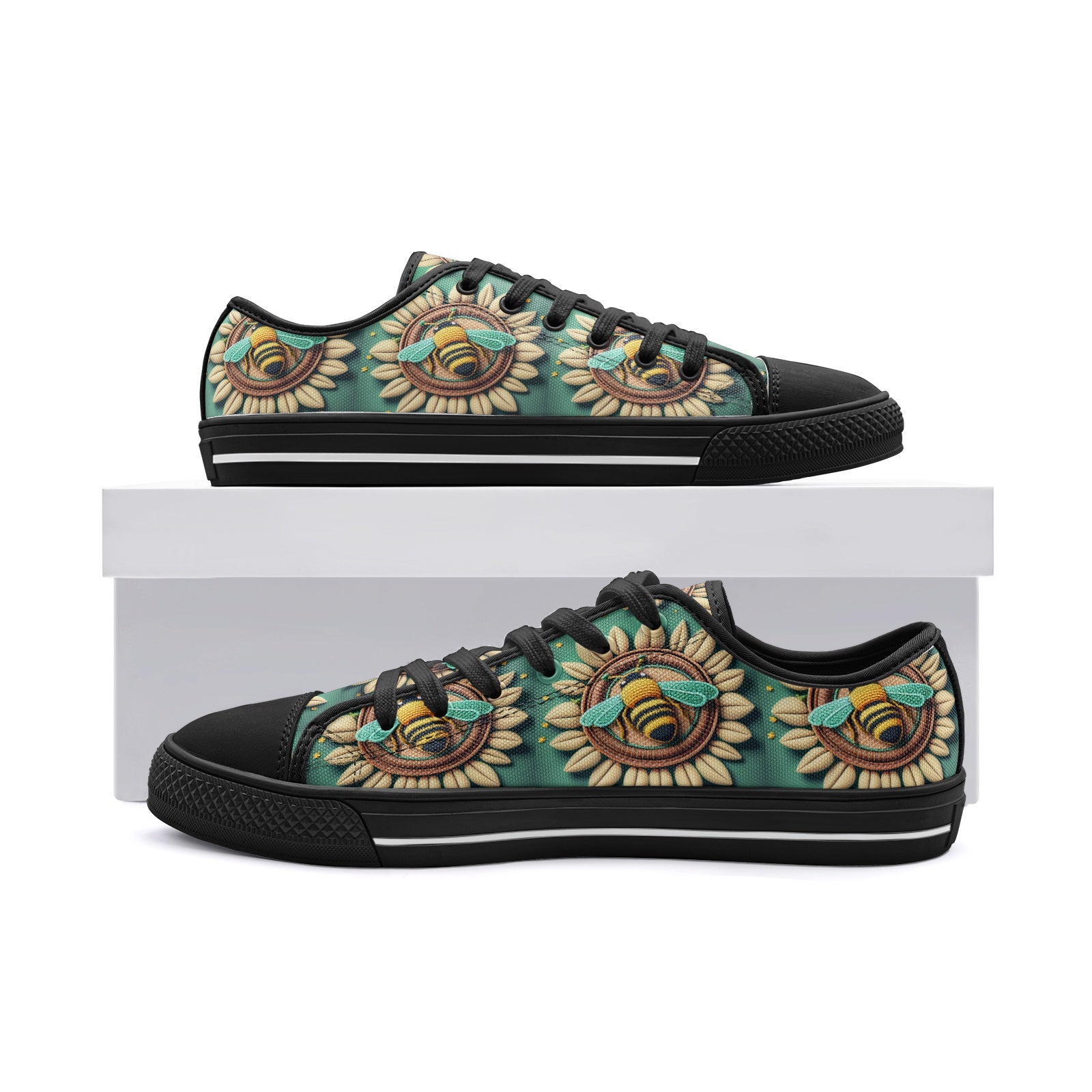 Unisex Sunflowers & Bees Low Top Canvas Shoes - Cheerful & Nature-Inspired Footwear