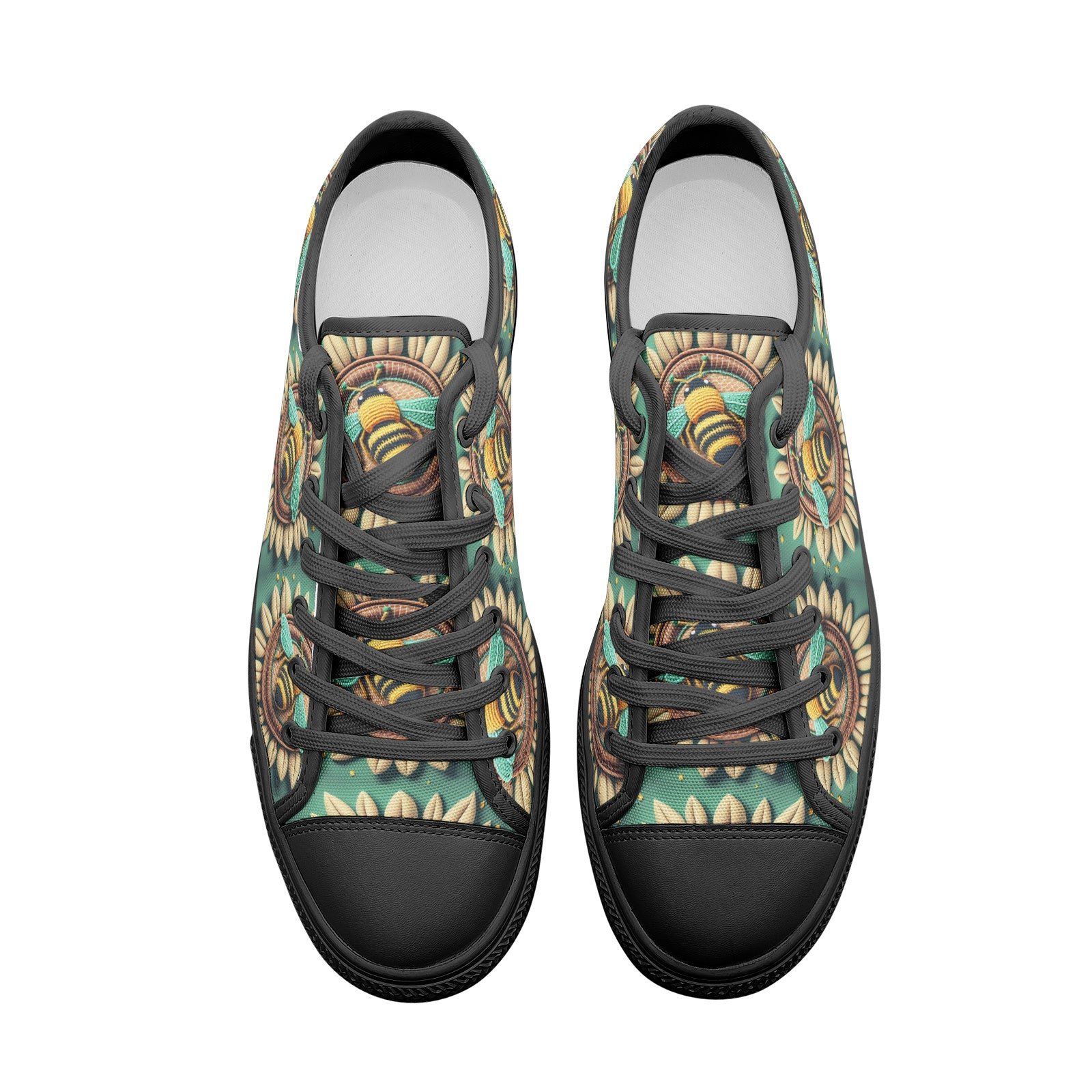 Unisex Sunflowers & Bees Low Top Canvas Shoes - Cheerful & Nature-Inspired Footwear