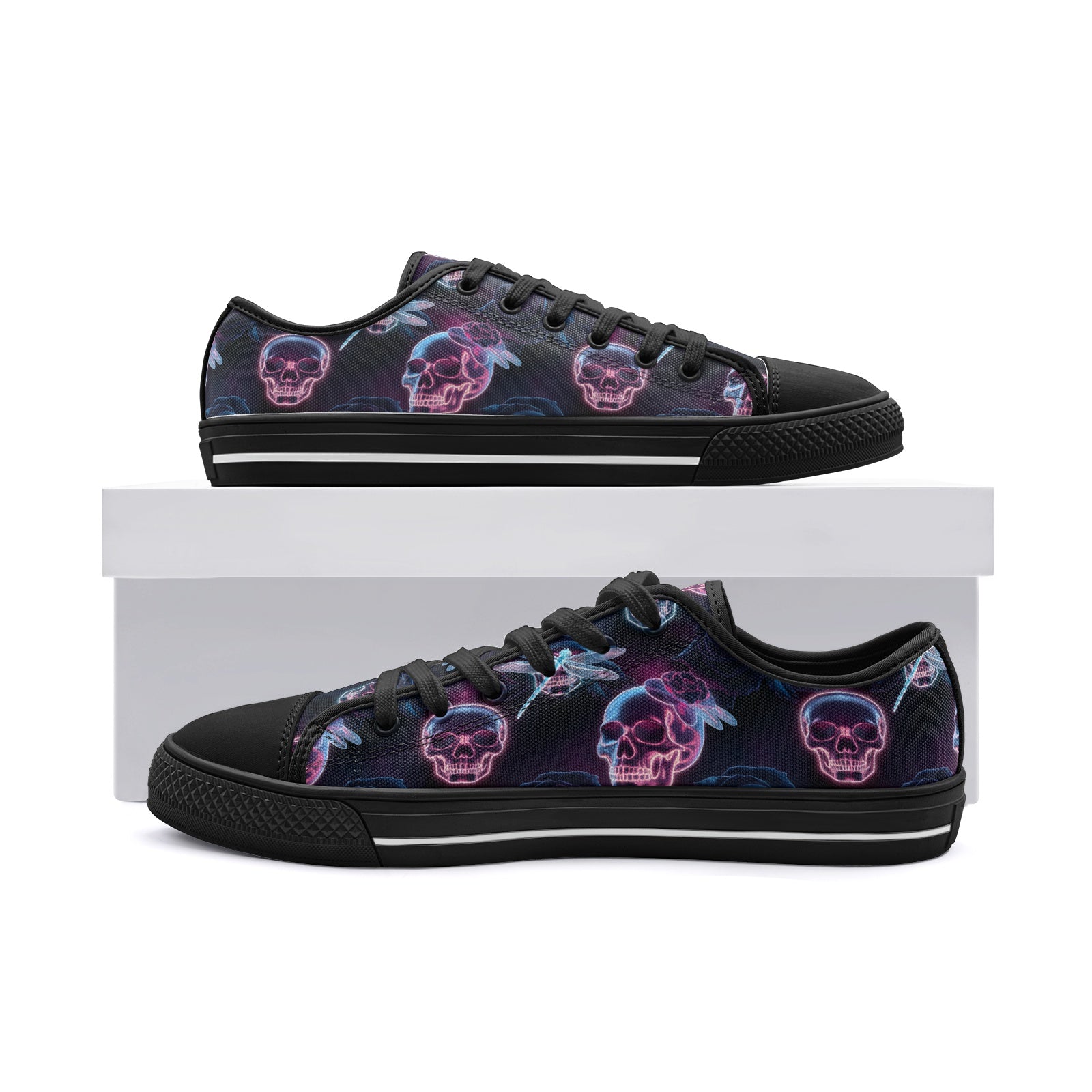 Vibrant Neon Skull Low Top Canvas Shoes - Bold & Stylish Footwear