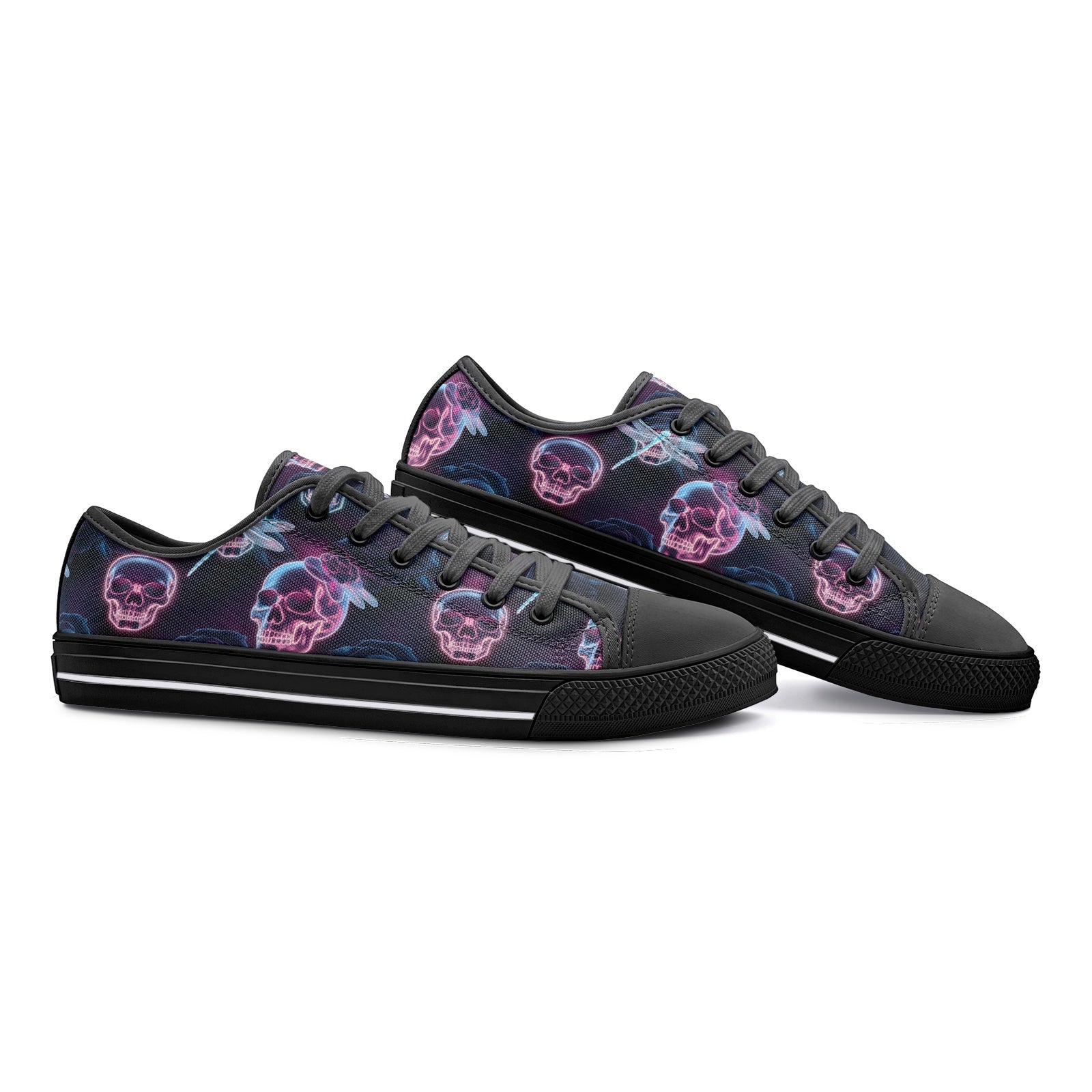 Vibrant Neon Skull Low Top Canvas Shoes - Bold & Stylish Footwear