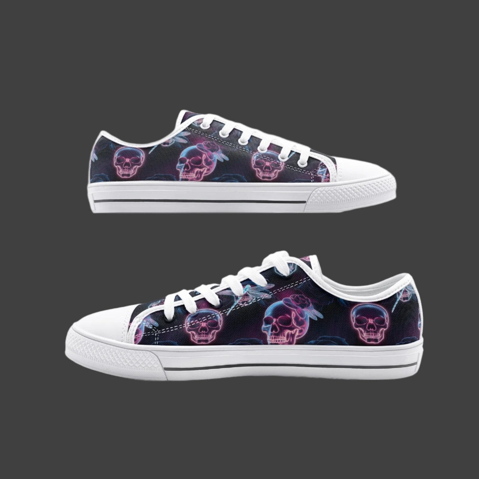 Vibrant Neon Skull Low Top Canvas Shoes - Bold & Stylish Footwear