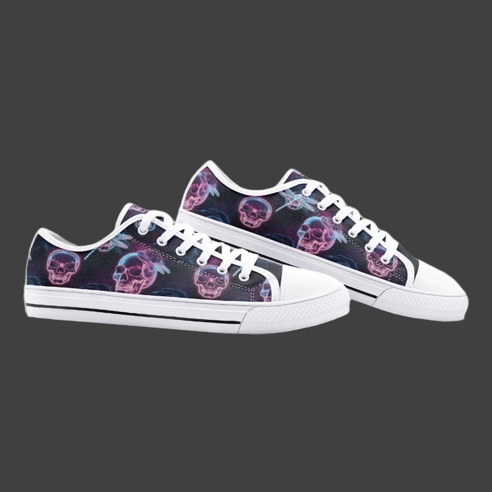 Vibrant Neon Skull Low Top Canvas Shoes - Bold & Stylish Footwear