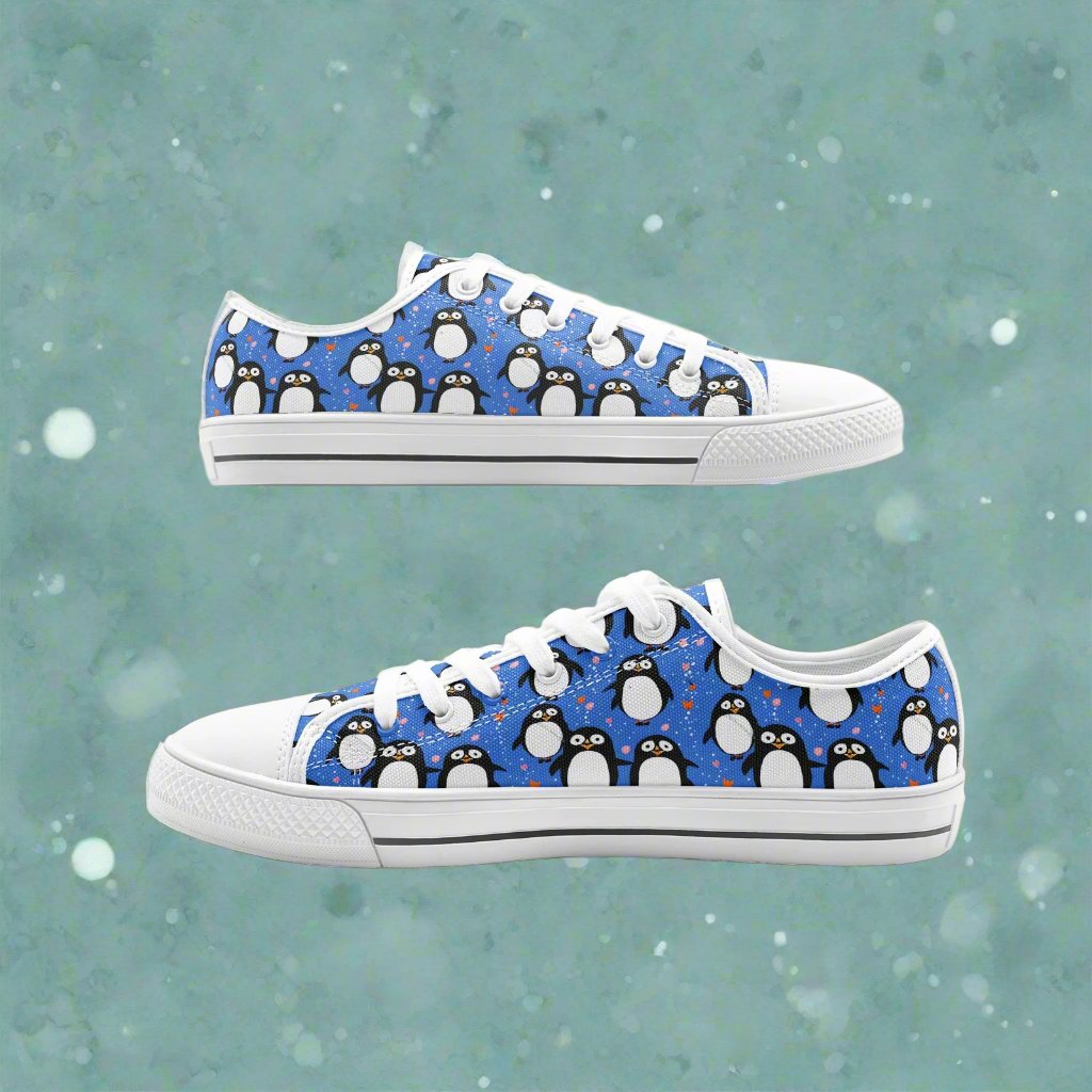 Unisex Adorable Penguin Low Top Canvas Shoes - Playful & Cozy Footwear