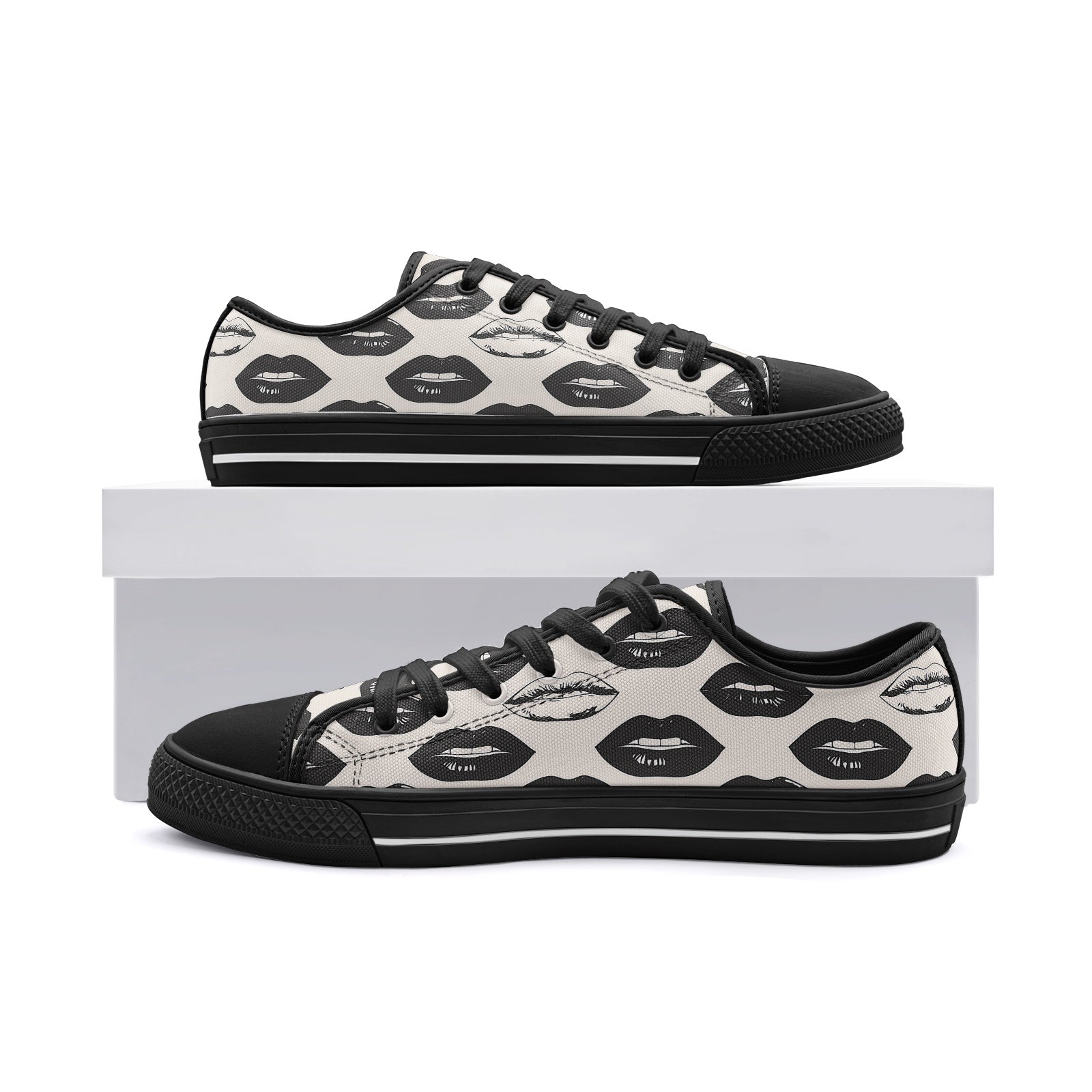 Bold Kissing Lips Low Top Canvas Shoes - Fun & Flirty Footwear