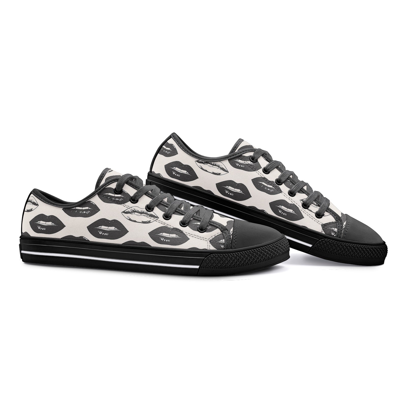 Bold Kissing Lips Low Top Canvas Shoes - Fun & Flirty Footwear