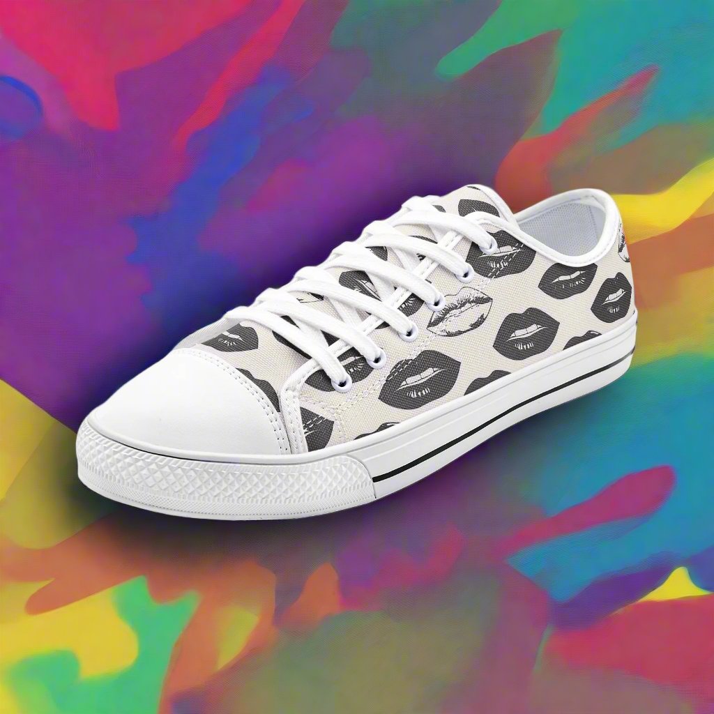 Bold Kissing Lips Low Top Canvas Shoes - Fun & Flirty Footwear