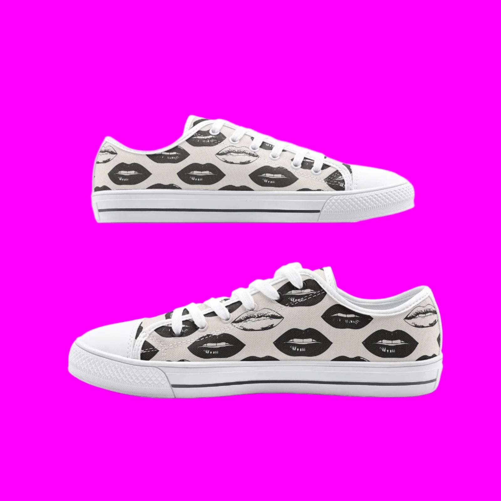 Bold Kissing Lips Low Top Canvas Shoes - Fun & Flirty Footwear