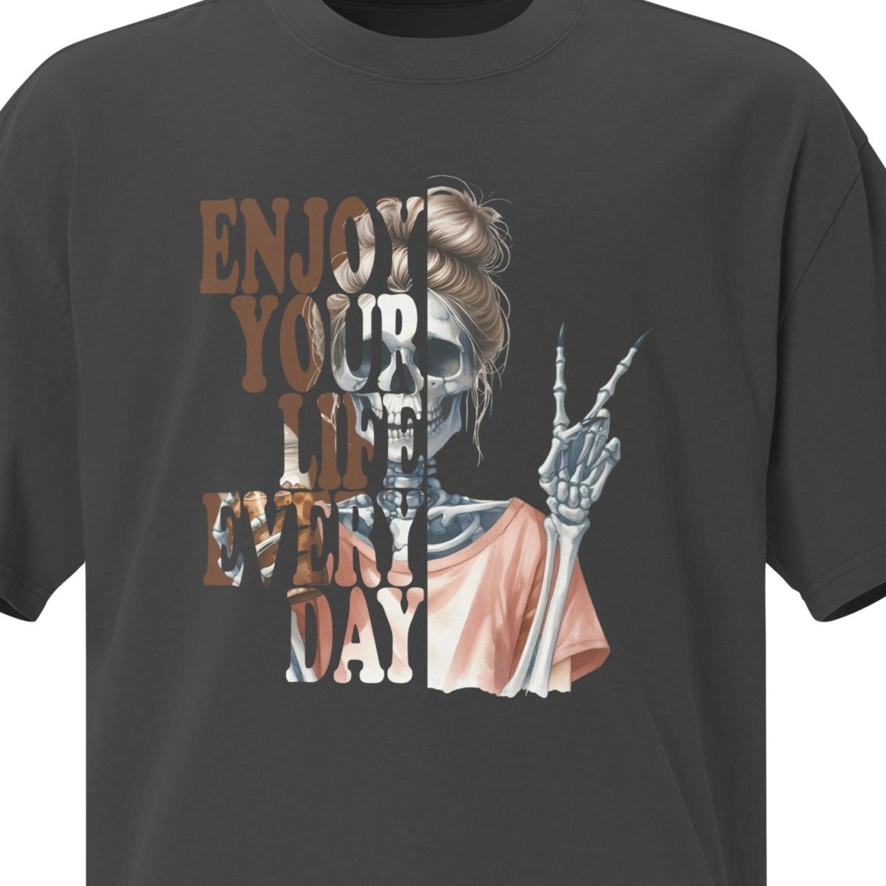 Enjoy Life Every Day Split Skull Oversized T-Shirt